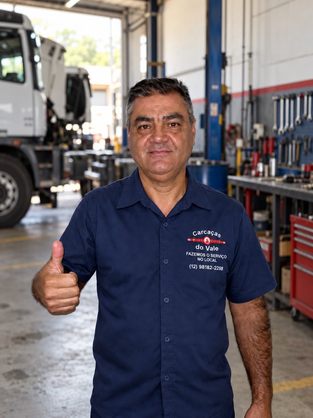 Eliel, da Carcaças do Vale, com o uniforme da empresa